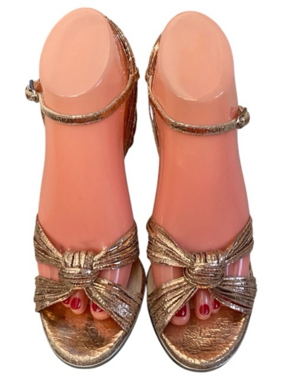 Bruno Magli embossed rose gold leather strappy sandals 37.5(AS IS)